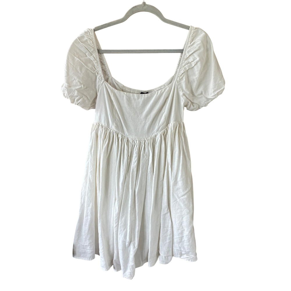 Vici‎ Mini Bubble Peasant Style Dress Sz Small White Empire Waist Puff Sleeve